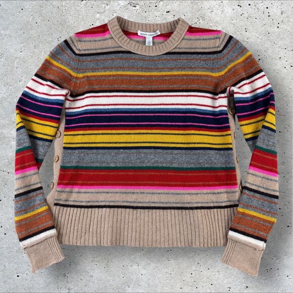 Autumn Cashmere Colorful Striped Side Button Crewneck Sweater‎ Sz S - Picture 1 of 5
